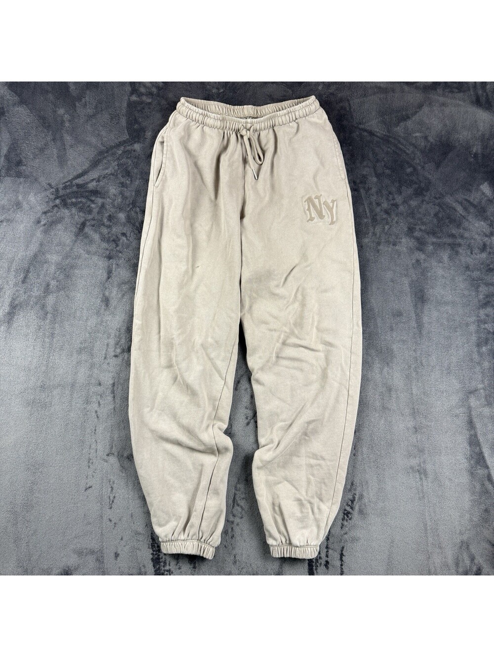 Garage Women’s Beige NY Embroidered Baggy Sweatpants Size Small Oversized Jogger